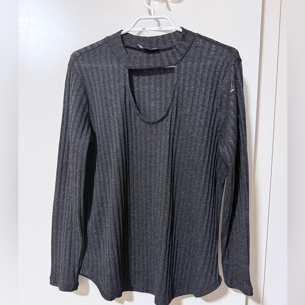 Elegant Black Ribbed Women's Top Lily Morgan Large